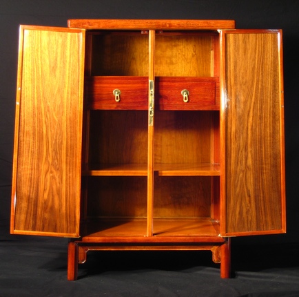 Interior of Cabinet with Walnut Burl Doors
