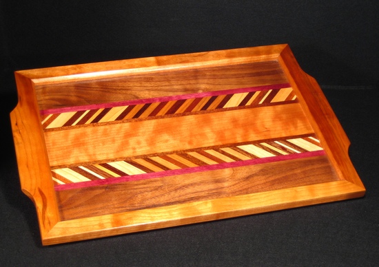 T15- tray of cherry w mixed hardwood chevrons